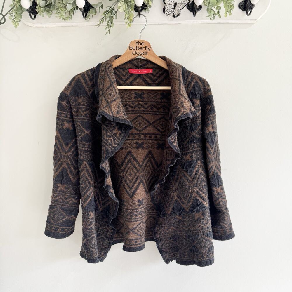 Krimson Klover Brown And Blasco Aztec Print Ruffle Wool Blend Sweater SS